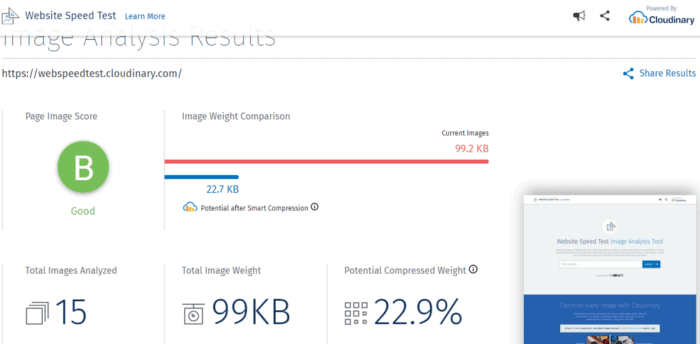 website speed test by cloudinary