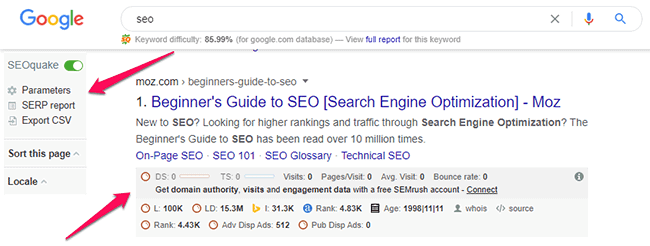 seoquake by semrush