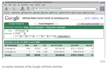 第一个 Google Adwords 面板