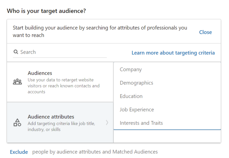 linkedin 目标受众设置范围缩小