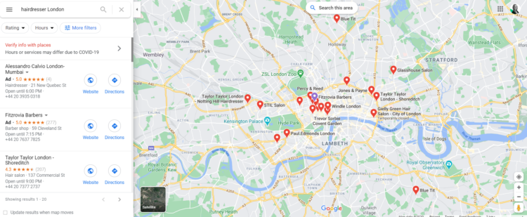 来自 Google 我的商家搜索结果的屏幕截图 - Google 地图