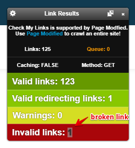 谷歌对失效链接的惩罚——来自 CheckMyLinks 工具的截图