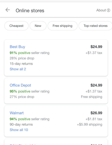 Google 购物 - 价格