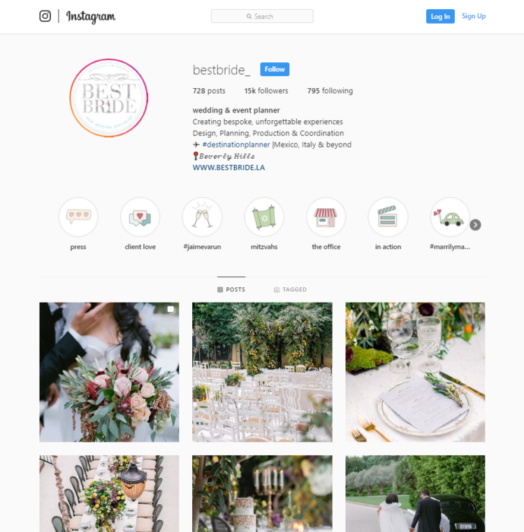 Instagram个人资料SEO婚礼行业