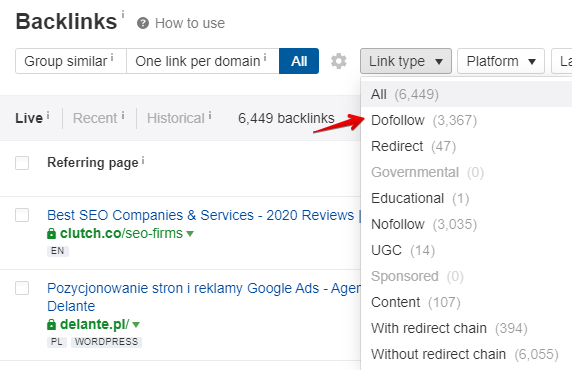 Off-page SEO - 如何在 Ahrefs 工具中检查网站上的 do 和 nofollow 链接的数量